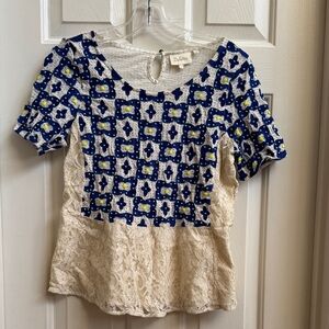 Deletta Blue and Cream Lace Blouse